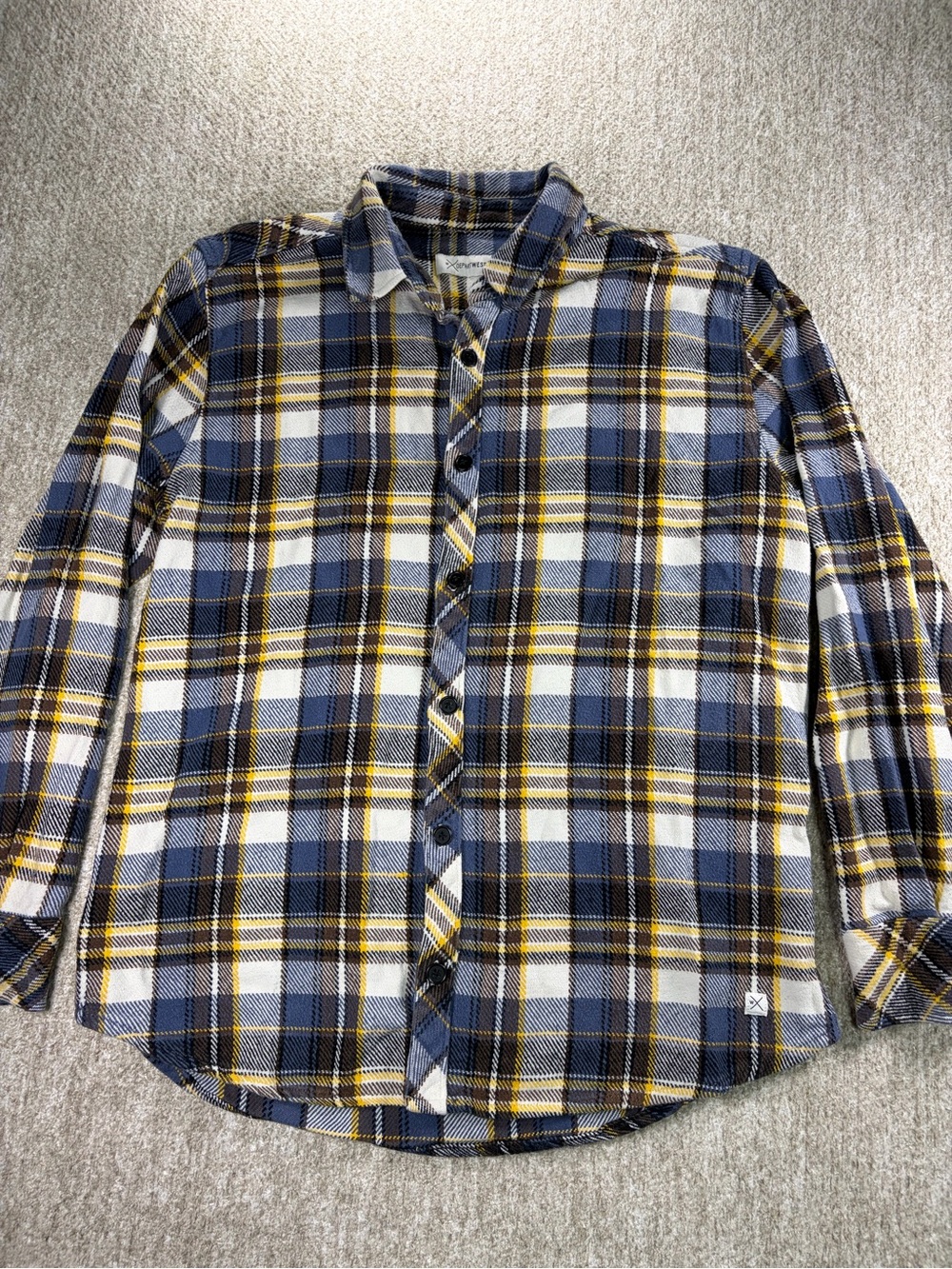 Departwest Buckle Men’s Blue, White & Yellow Plaid Button-Down Shirt